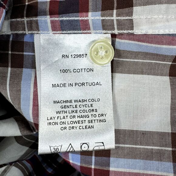 The Shirt By Rochelle Behrens Top Women's Medium Red Blue Plaid Button Down - Picture 7 of 7